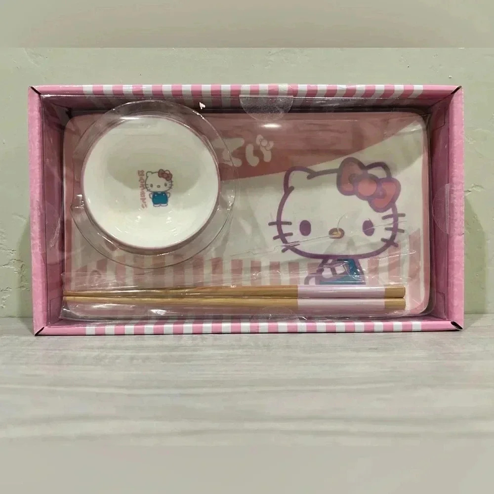 HELLO KITTY CERAMIC SUSHI PLATE SET MADE BY SANRIO NEW IN BOX